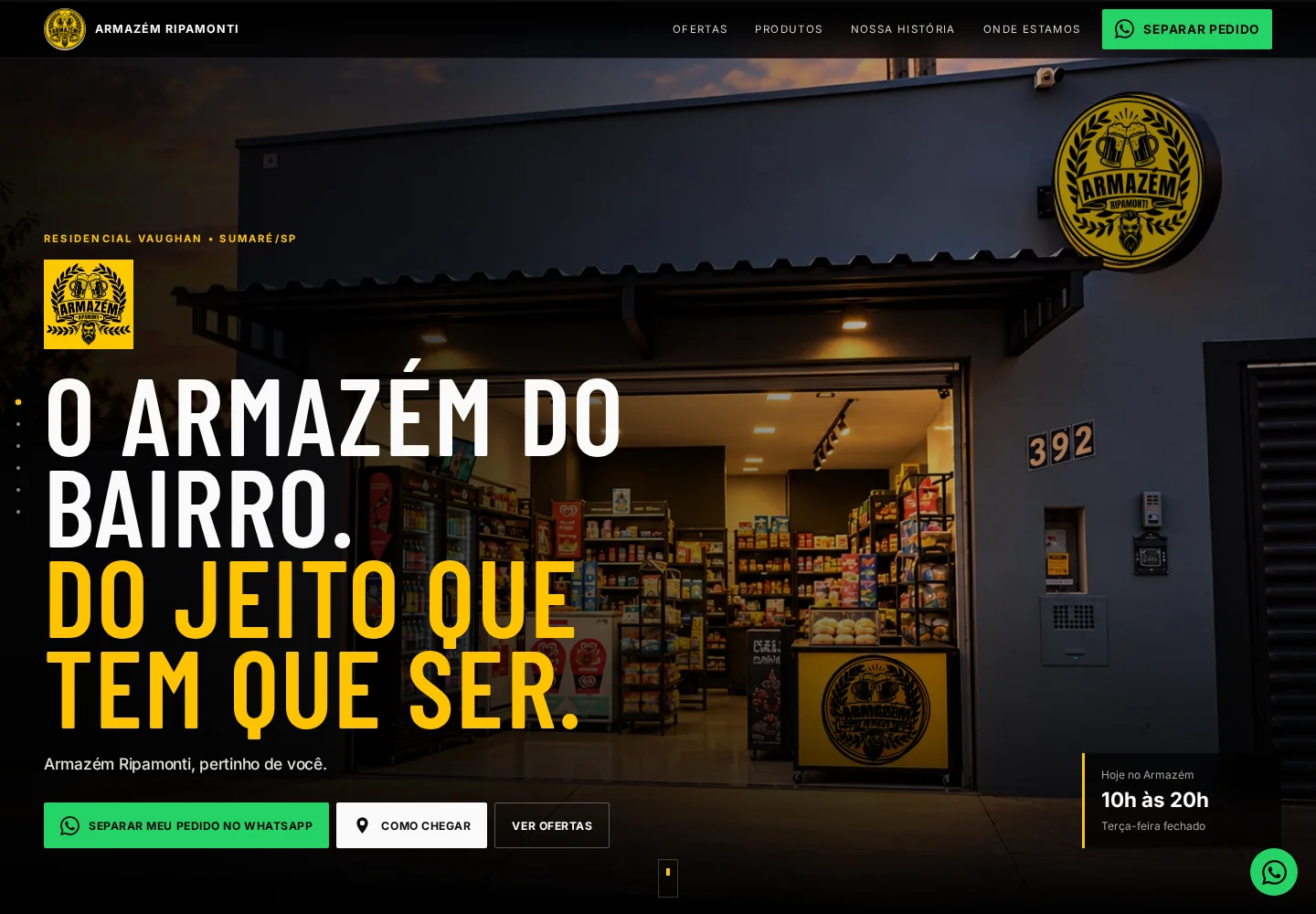 Captura do site oficial do Armazém Ripamonti com comunicação de varejo